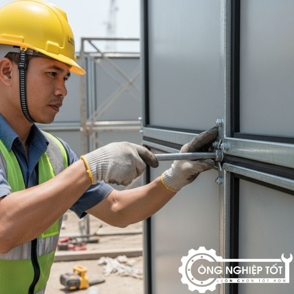 Lắp đặt gioăng EPDM và siết bulông bồn SMC